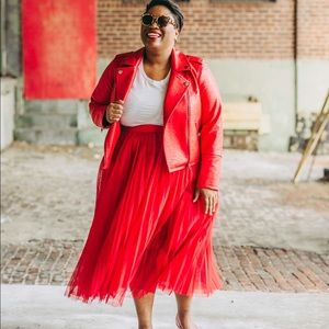 Eloquii Red Faux Leather Moto Jacket